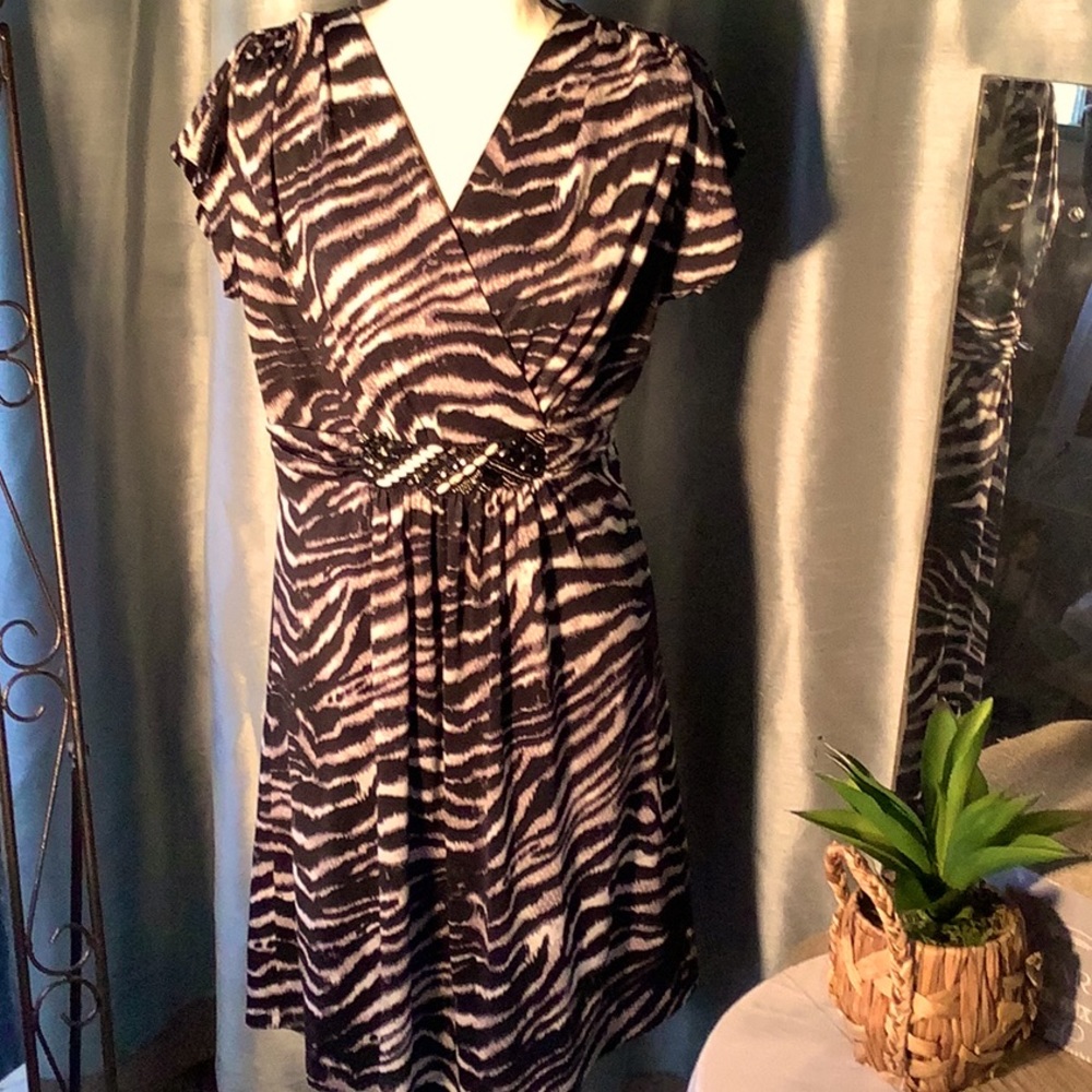 PerSeption Concept dress size XL. Zebra print with embellishments.